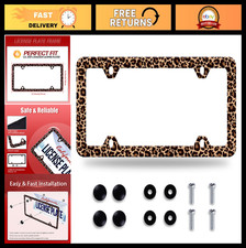 Leopard Print License Plate Frame - Stainless Steel Car Accessory Decor Leopard Print License Plate Frame - Stainless Steel Car Accessory Decor