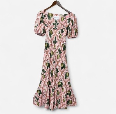 NEW Smith & Quinn The Gretchen Dress Lemon Tile Print Midi Women s S Coquette