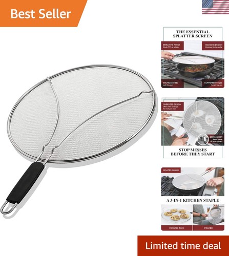 Pantalla antiadherente para salpicaduras de acero inoxidable de 9,5 pulgadas - Ideal para palomitas de maíz y tocino