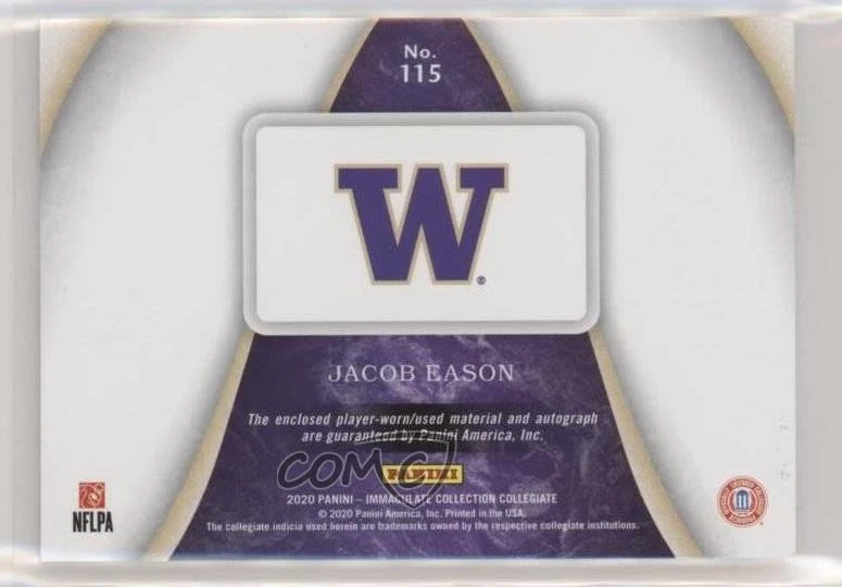 2020 Panini Immaculate Collegiate Emerald /5 Jacob Eason #115 Rookie Auto RC - Image 2 of 2