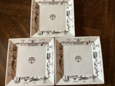 Nancy Jones The Dish 7  Square Plates (3) Atlanta White Black