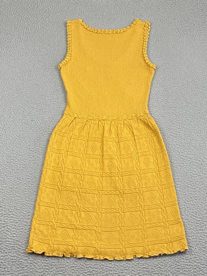 BETSEY JOHNSON Yellow Gold Floral Embroidered Knit Babydoll Dress Sz XS Y2K VTG - Image 2 of 4