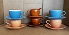 6 Cups & Saucers Town & Country Eva Zeisel Red Wing Rust Blue Peach