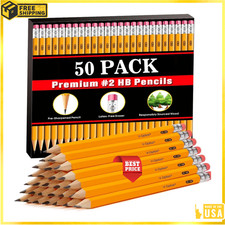 Wood-Cased 2 HB Pencils, 50 Pack Bulk Pre-Sharpened Yellow Pencils with Top Era
