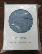 Mushie Muslin Crib Sheet 100% Cotton Extra Soft Fits Standard mattress Blue F-S