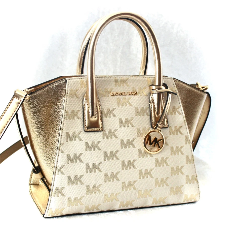 Michael Kors Tasche 🔥 Schultertasche AVRIL 🔥 SM TZ Satchel Logo Pale Gold NEU