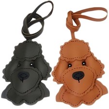 Dog-Shaped Bag Charms Keychains - Set of 2, PU Leather, Cartoon Poodle Corg...