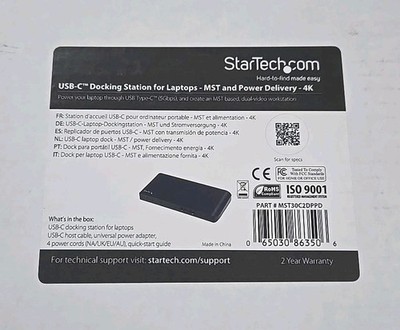 StarTech Dual Monitor USB-C Laptop Docking Station 4K HDMI DisplayPort USB 3.0 +