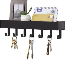 Key Holder Wall Mount Adhesive Magnetic - Hanging Hooks with Large, Black 