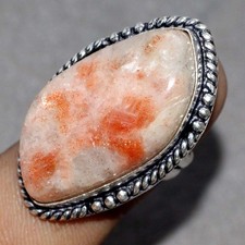 925 Silver Plated Sunstone Ring Handmade Gemstone Jewelry Size US 6 JW