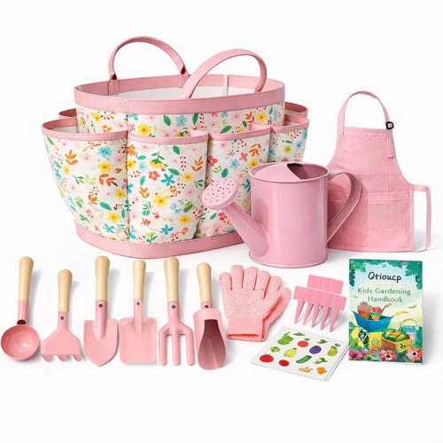 Set Giardinaggio Bambini 14Pcs Attrezzi da Giardino con Borsa Tote,Annaffiatoio,Pala,Apr... - Foto 1 di 6