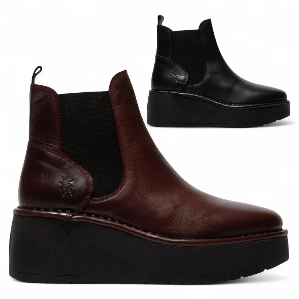 Bottes Chelsea En Cuir Fly London Femmes HELY268 À Enfiler Confort Taille - Photo 1/1
