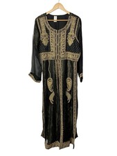 Pakistani Black Gold Zari Kaftan Abaya Dress Women L Formal Maxi Markaz E Haseen