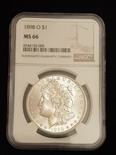 1898-O NGC Graded MS66 Silver Morgan 1 Dollar $1 Coin - Clean & Lusterous