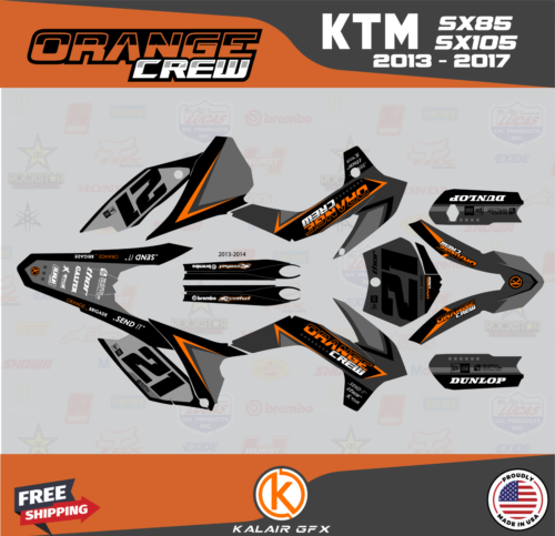 Graphics Kit for KTM 85SX 105SX SX85 SX105 (2013-2017) Crew -  Orange Gray - Foto 1 di 6