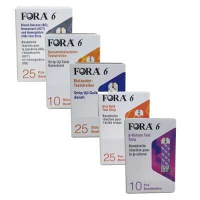 Fora 6 Test Strips Ketone Cholesterol Hemoglobin Hematocrit Glucose Uric Acid