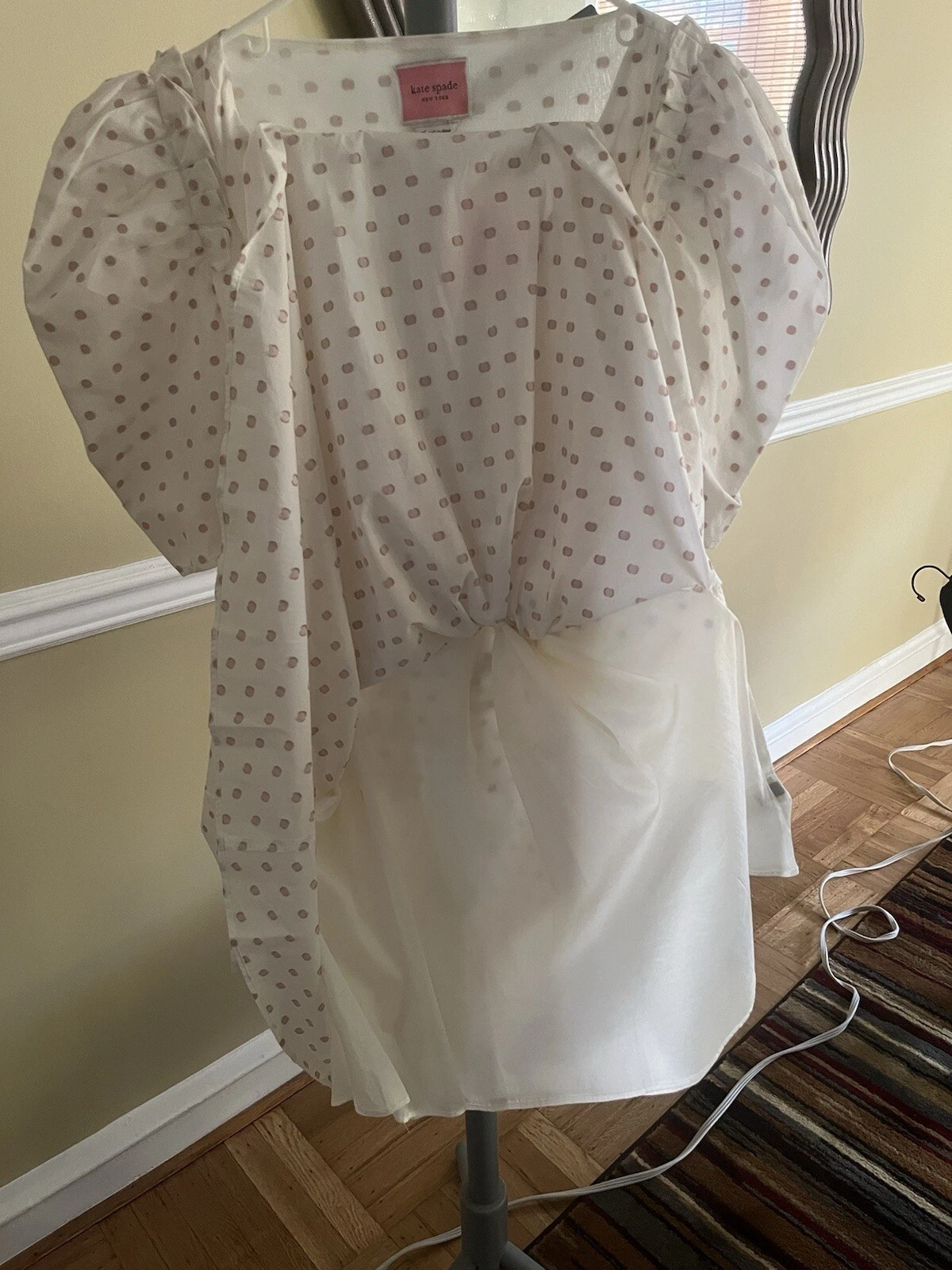 Abito Kate Spade nuovo con etichette 100% cotone XL tasche foderato bianco con pois malva