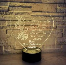 LAMPADA PLEXIGLASS LUME REGALO SAN VALENTINO LUCE LED RGB CAVO USB E BATTERIE