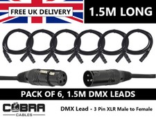 6 x DMX Leads 1.5m - 3 Pin XLR Male to Female- High Quality Connectors & Cable