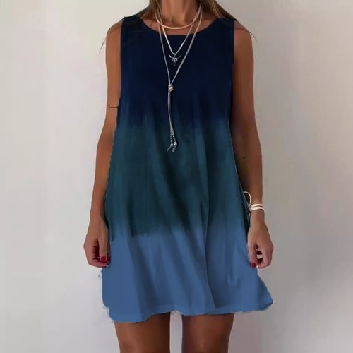 Mujeres Vestido Degradado Sin Mangas Suelto Verano Vestidos de Playa Cuello Redondo Clásico Reino Unido - Imagen 12 de 28