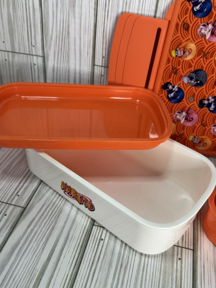 Naruto Bento Box And Plastic Water Bottle Orange Fork Spoon 2 Trays New Naruto Bento Box And Plastic Water Bottle Orange Fork Spoon 2 Trays New