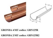 GRONDA PVC/RAMATA 125 Canale di gronda lunghezza 2/MT o 4/MT