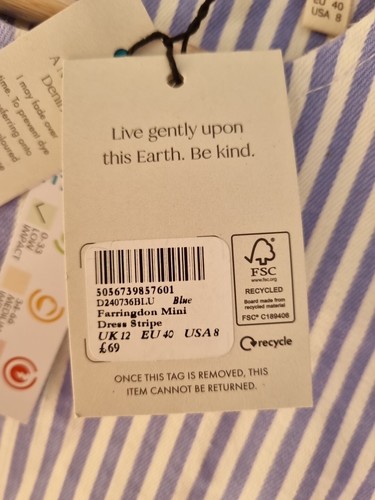 NOBODY’s CHILD Blue AND White Denim Striped Farringdon Mini Dress SIZE 12 BNWT - Picture 5 of 12