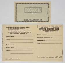 Owner’s Registry Card of Leica 35mm f2 Summicron 8 Element  #2065619