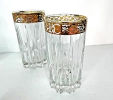 Vtg Interglass Handmade Italy 6 Crystal Flat Tumblers 24K Gold Rimmed Blown Rare