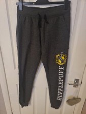 Grey and Yellow Harry Potter Hufflepuff Joggers comfy tracksuit bottoms size 8