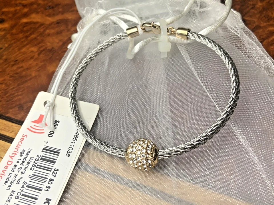 NUEVO CON ETIQUETAS PRECIO DE VENTA SUGERIDO POR EL FABRICANTE $50 Brazalete de alambre de diamantes de imitación de acero inoxidable tono dorado plateado Kohl's Foto 2 de 4