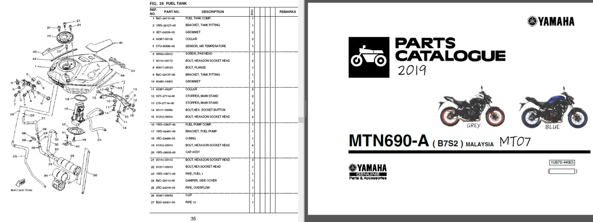 2018-2021 Yamaha MT-07 (MTN690-A) Service Owner's & Parts Manual CD