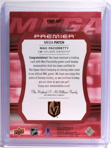 2021-22 UD Premier Mega Patch Commemorative Logo #PMP-MP 3/3 Max Pacioretty - Picture 2 of 4
