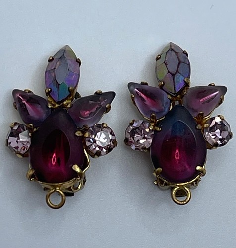 Vintage Western Germany Frosted Rhinestone Clip On Earrings As Is - Picture 2 of 23