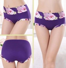 B3 High cut waist stretch floral soft brief sissy bikini panties Sz L