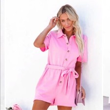 Vici Romper Bubblegum Pink Short Sleeve Belte...