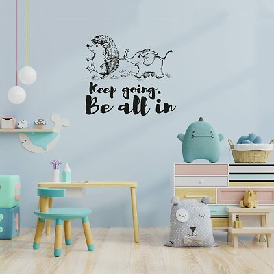 Keep Going Quote Elephant Animal Wall Art Stickers for Kids Home Room Decals