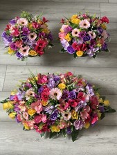 3xANY COLOUR Artificial Flower Arrangements Set Sprays GRAVE Posy Pot Spring
