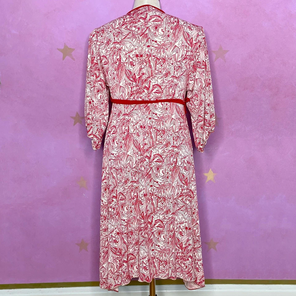 Studio M 全新带标签全新勃艮第和米色佩斯利裹身长裙飘动袖 XS 码 — 第 2/4 张图片