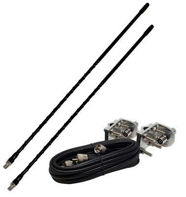 Shark Antennas TS822-2B Dual CB Antenna Kit with 2ft Antennas, Mounts and Cable