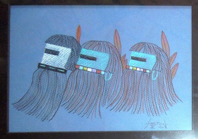 Original Hopi Painting Shelton Iv Three Kachina Heads 2000 Free