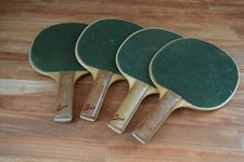 Vintage Lot Of 4 Wooden Green Ping Pong Paddles- Table Tennis Rackets