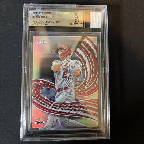 MIKE TROUT  JERSEY FUSION 2024 TOPPS CHROME --BGS 9 -- 2013 game used jersey