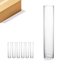 Quality Thick Weighted Tall Clear Cylinder Glass Vase, 3" W x 16" H, Multiple...