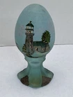 FENTON ART GLASS 1999 LIGHTHOUSE ON AQUAMARINE SATIN PEDESTAL EGG LE #1717
