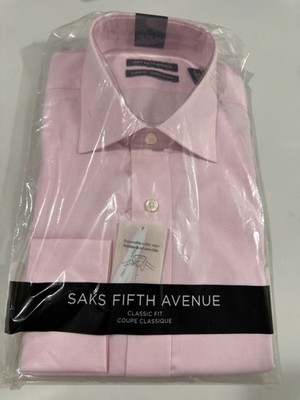 Men's SAKS FIFTH AVENUE Collared Dress Shirt Size 16.5 32/33 100% Cotton Pink