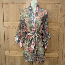 Vintage Victorias Secret Gold Label Floral Kimono Robe Sheer