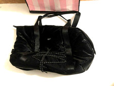 Victoria's Secret VSX Sport Duffle Large Black Shine Gym Tote Bag NWT
