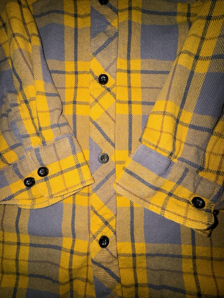 Camisa de franela Sullen Art Collective para hombre 2XL amarillo gris tatuaje peso pesado Foto 4 de 4