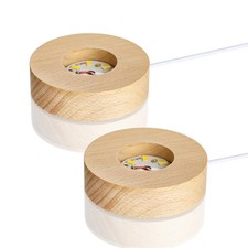 2PCS LED Wood Display Stand for 3D Crystal Glass Resin Art Round Pedestal